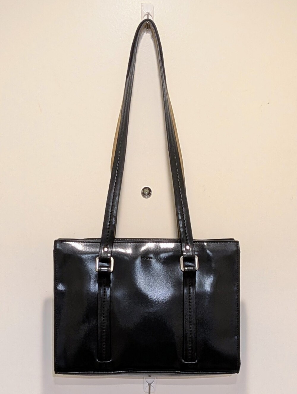 EUC 90s Mondani Minimalist Black Faux Leather Rectangular Shoulder Bag Satchel